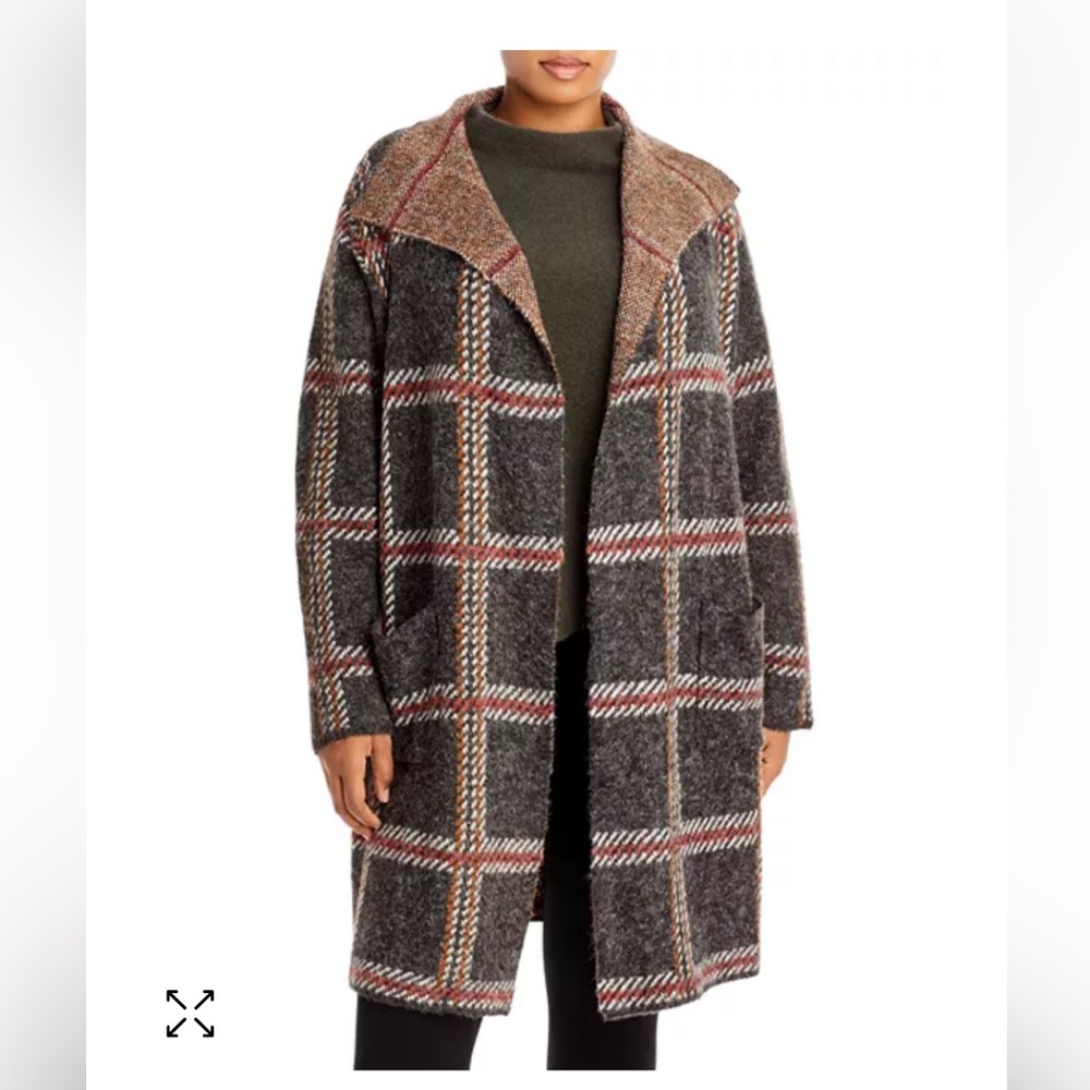 Joseph A Open Front‎ Plaid Long Cardigan Cozy Fall Duster Sweater Size M